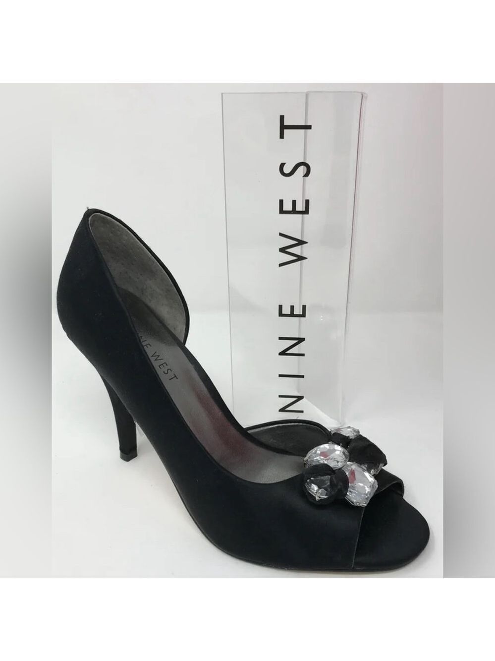 Nine West Women Jemster Black Satin Jeweled Pumps